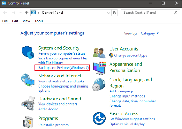 klik op Back-up maken en herstellen