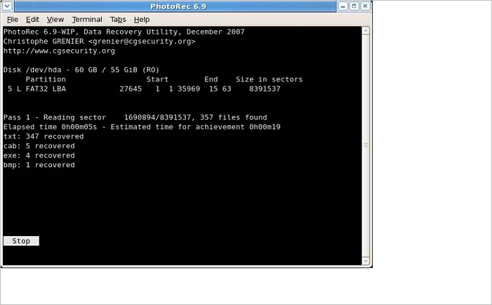 proces voor gegevensherstel is gestart