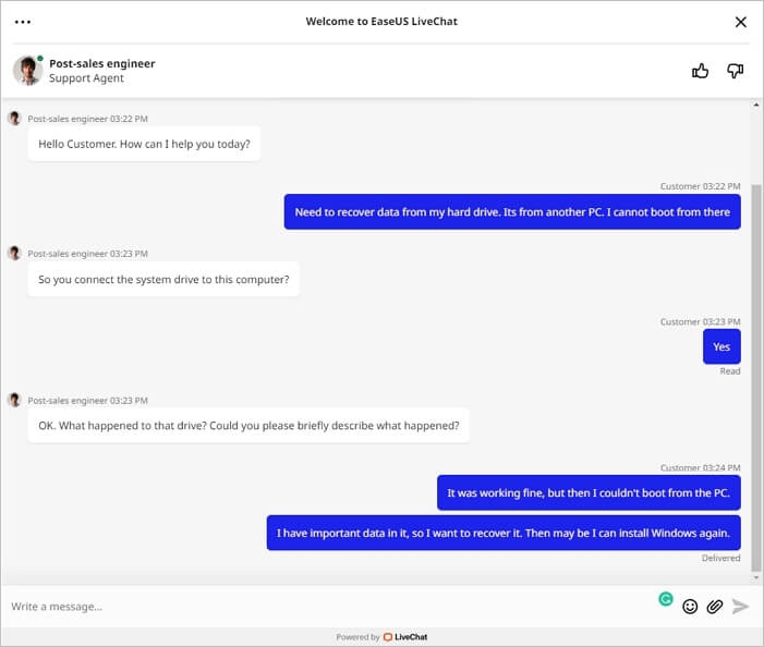 easyus ondersteuning chat