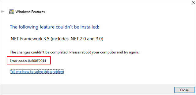 wat is foutcode 0x800f0954