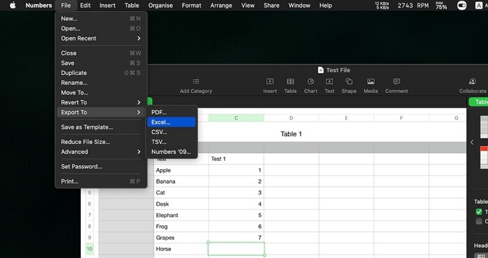 Nummers-bestand exporteren naar Excel op Mac - 2