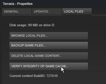 repareer Terraria laden mislukt geen back-up gevonden -2