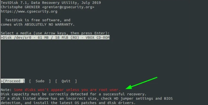 testdisk hoofdinterface