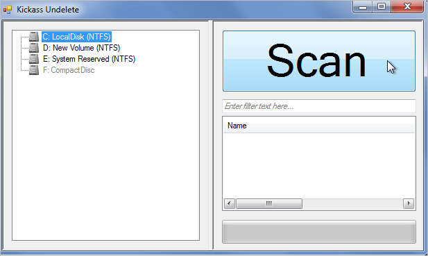 kickass undelete hoofdgebruikersinterface ongedaan maken