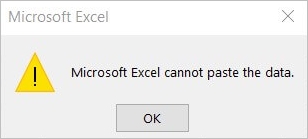 Microsoft Excel kan de gegevens niet plakken fout