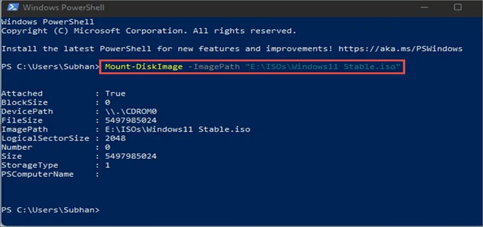 mount ISO-image met windows powershell