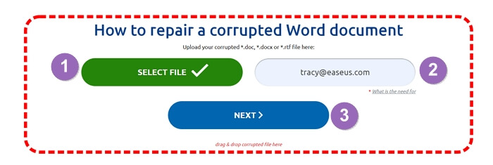 Open de online tool voor bestandsherstel en klik om bestanden te uploaden