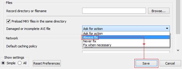 repareer corrupt mp4-videobestand met VLC stap 4