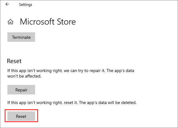 reset microsoft store