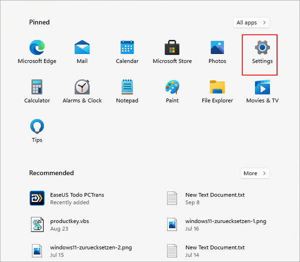 Instellingen openen in Windows 11