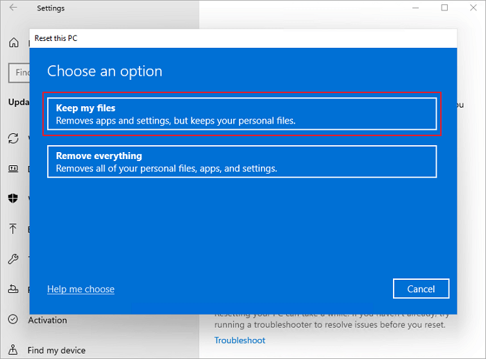 Selecteer de Windows-resetmodus