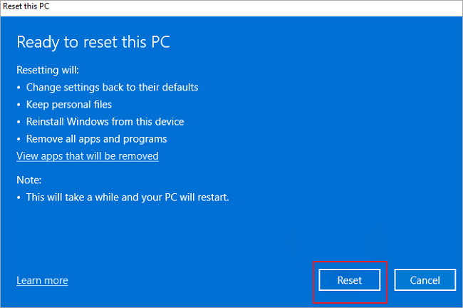 Bevestig om Windows 11 opnieuw in te stellen