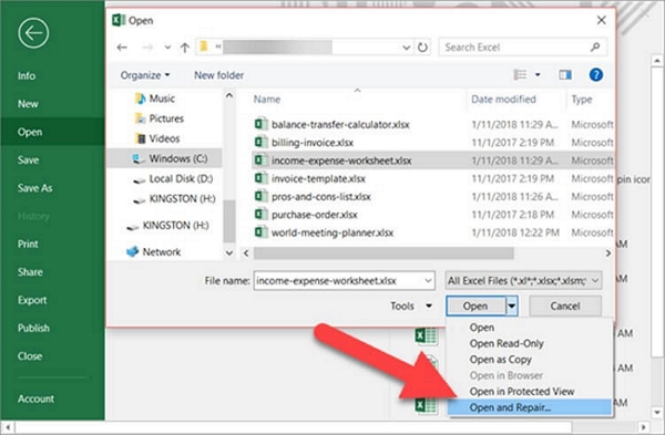 automatische reparatie uitvoeren om de fout Microsoft Excel kan de gegevens niet plakken te repareren 