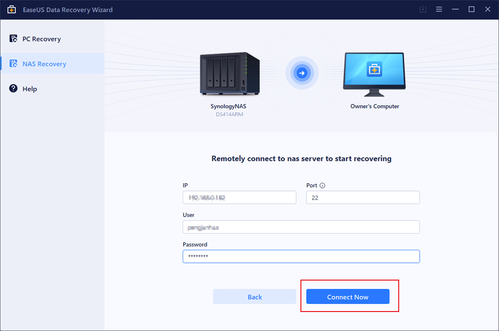 Maak op afstand verbinding met de NAS-server.