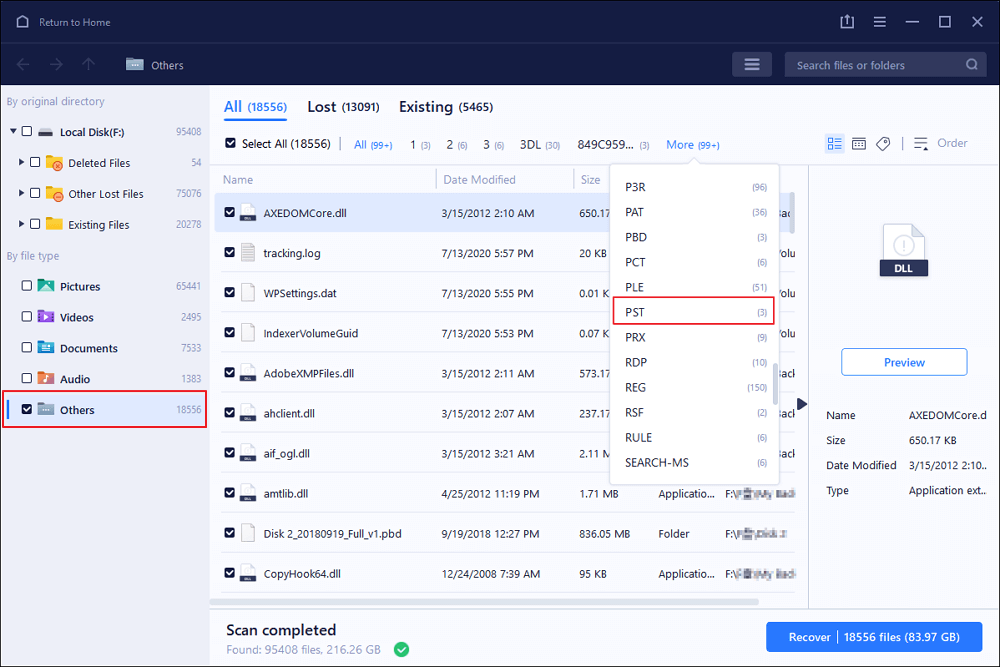 verloren e-mails scannen