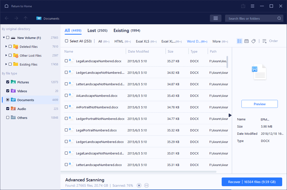 zoek beschadigde documenten