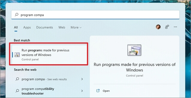 zoeken naar programmacompatibiliteitscontrole