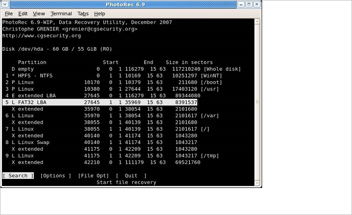 selecteer de juiste schijf