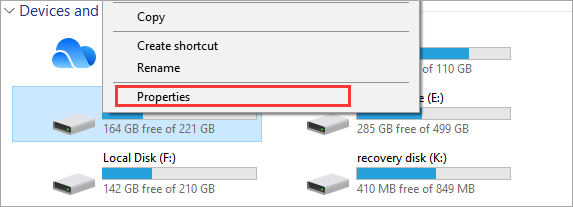 selecteer uw schijfeigenschappen