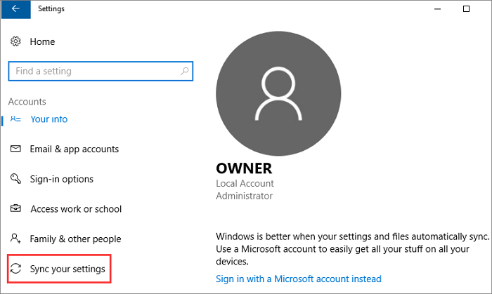 uw instellingen synchroniseren
