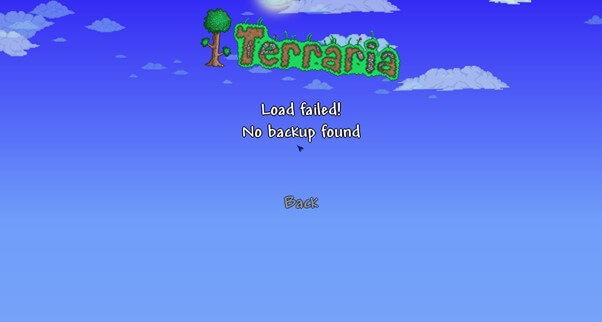 Terraria laden mislukt geen back-up gevonden