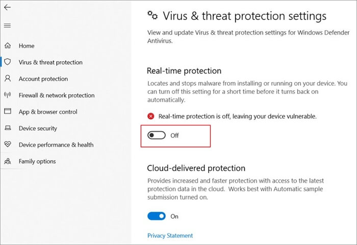 echte bescherming uitschakelen