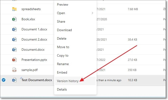 bestanden herstellen uit versiegeschiedenis