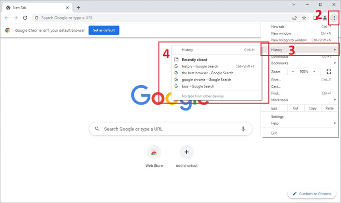 bekijk chrome historie op computer