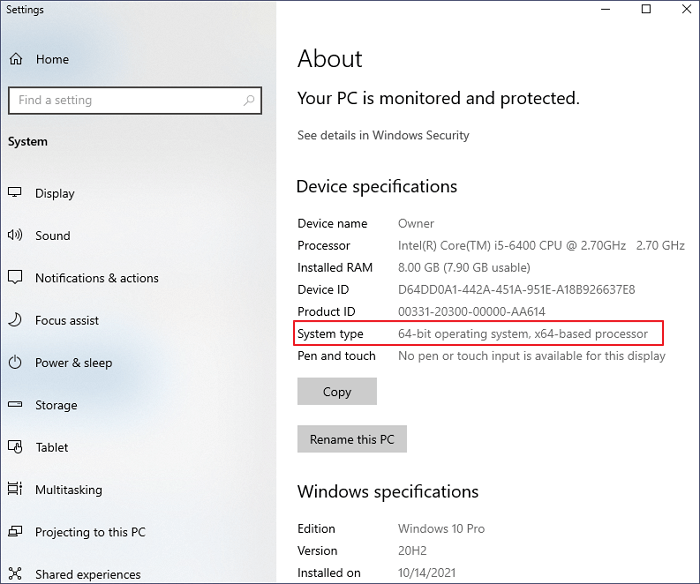 controleer Windows 10 systeemtype