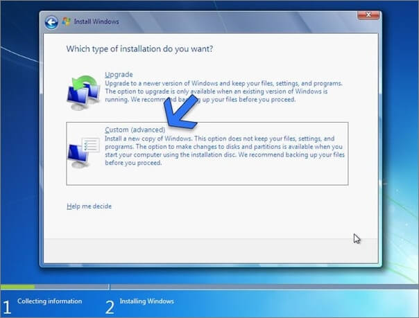 installeer Windows 7 optioneel