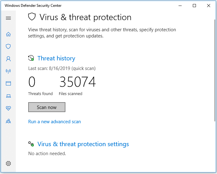 Scan en reinig het virus met Windows Defender