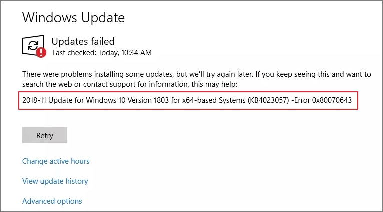 windows update-fout 0x80070643