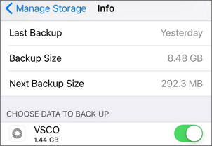 back-up vsco app-gegevens naar iCloud