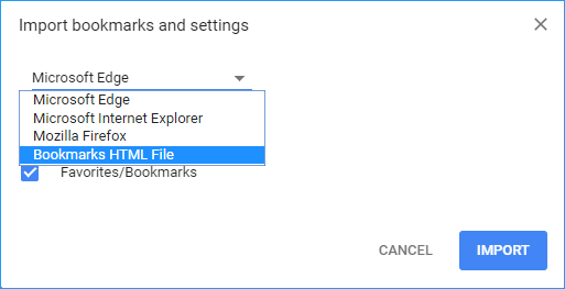 Importeren en overbrengen van Chrome-bladwijzers naar nieuwe PC Chrome-browser.