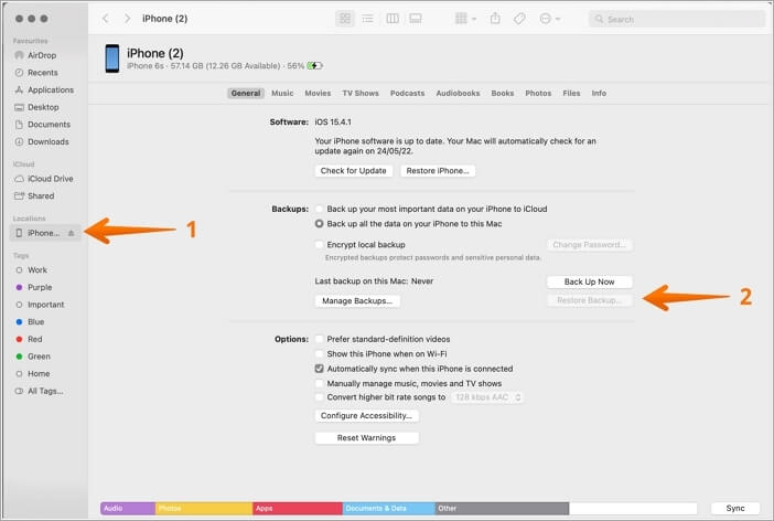 Herstel iPhone vanuit iTunes