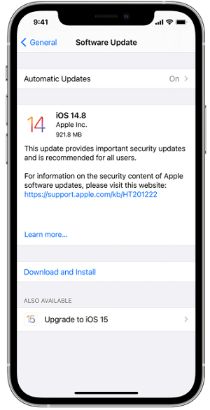 update naar de nieuwste iOS om de fout op te lossen