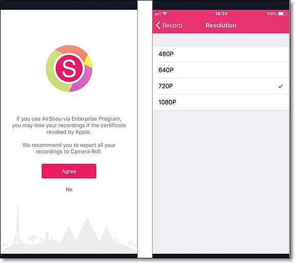 airshou hoofdinterface: