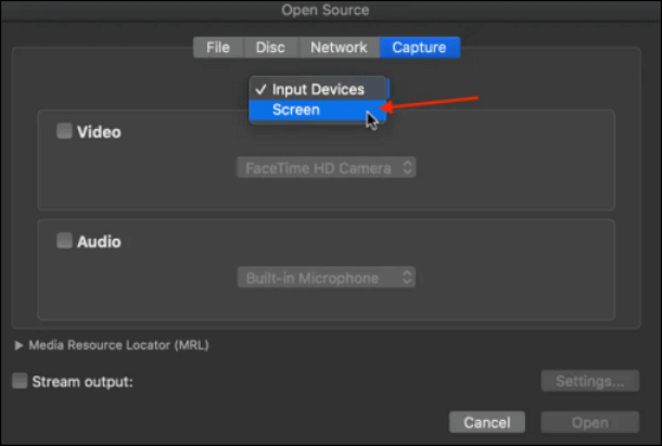scherm van het opnameapparaat vlc