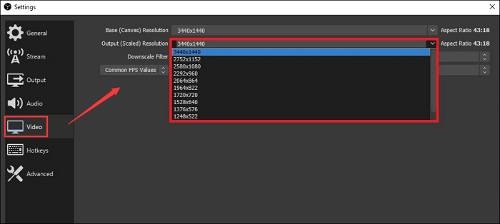 OBS-uitvoerresolutie wijzigen
