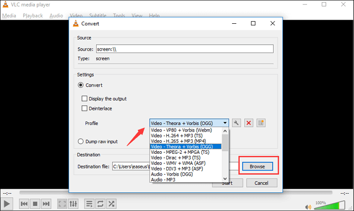 converteer venster vlc-speler