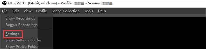 vind instellingen in obs