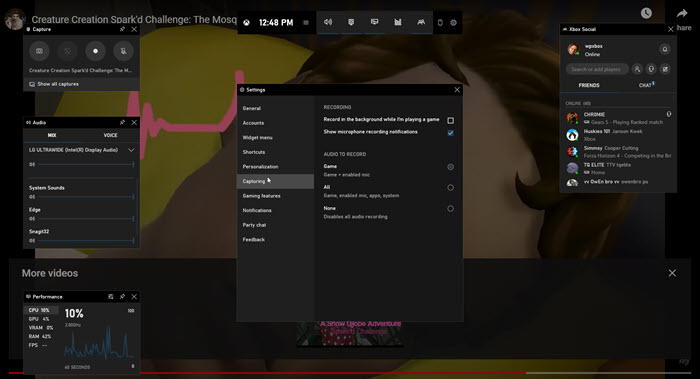 game bar record sims - opname instellingen