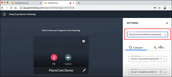 Manycam virtuele camera