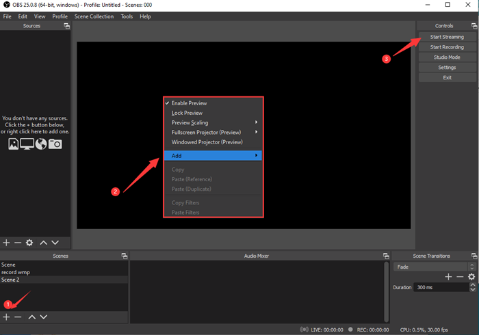 obs neemt wmp-video's en audio op