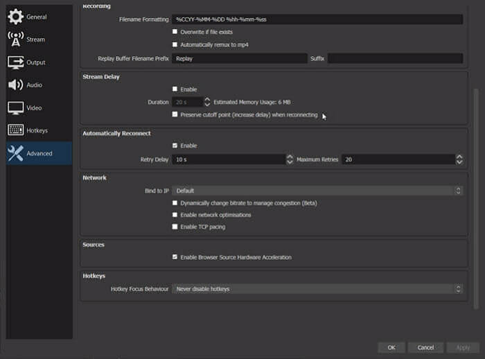 obs sims 4 netwerkinstellingen
