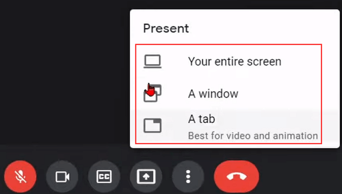 schermopties delen in Google Meet