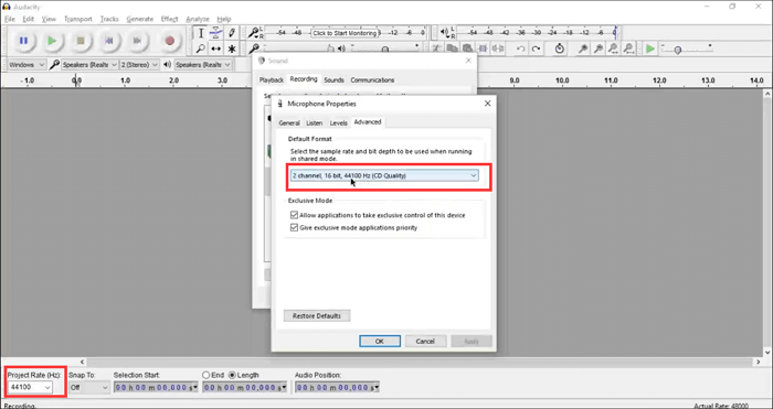 stel sample rate durf in