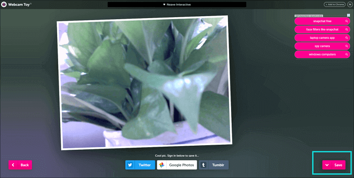 sla je foto op in de webcam