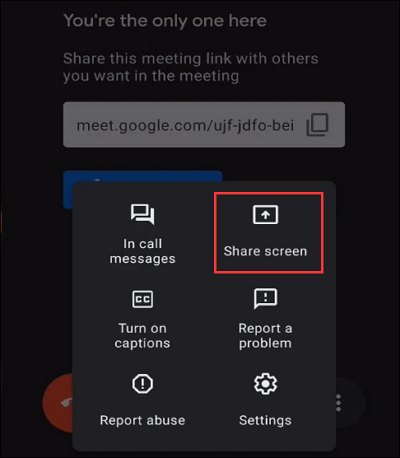 Scherm delen op Google Meet Android