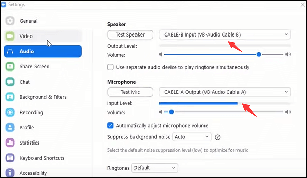 zoom audio in obs